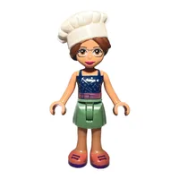 Olivia - Dark Blue Top, Sand Green Skirt, Chef's Hat