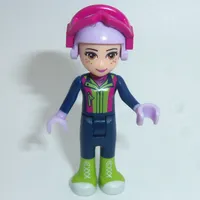 Mia - Lime Ski Vest, Dark Blue Trousers