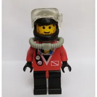 Diver, Man, Red Wetsuit, Black Helmet with Mask, Airtank, Stubble