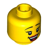 Minifig Head Red Cheerleader, Thin Eyebrows, Eyelashes, Red Lips and Open Smile Print