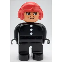 Duplo Figure, Early, Aviator Hat Red, Black Legs, 3 Buttons Print