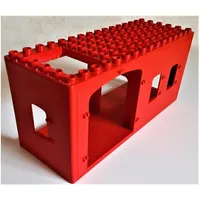 Duplo Building 6 x 16 x 6, Front Double Doors and Two Windows, Left Window, and Right Door Openings, Top Sliding Trap Door