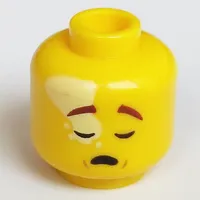 Minifig Head Mateo, Bright Light Yellow Spot over Eye, Reddish Brown Eyebrows, Open Mouth Grin / Asleep Print