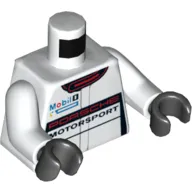 Torso Racing Jacket, 'PORSCHE MOTORSPORT', 'Mobil' Logo and Red Collar Print, White Arms, Black Hands