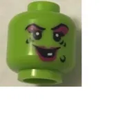 Minifig Head, Witch, Magenta Lips and Eye Shadow, Black Wart and Wrinkles, Smile with One White Tooth