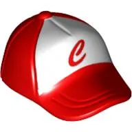 Hat / Cap Short Curved Bill with Seams on Peak and Button on Top with Red 'C' Print