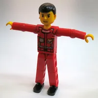Technic Figure Red Legs, Red Top with Technic Logo and Black Hair
