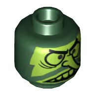 Minifig Head Flying Dutchman, Lime Grimace, Large Eyes, Long Nose and Large Teeth Print [Hollow Stud]