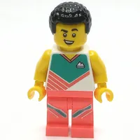 Man, Coral and White Workout Outift, Black Hair