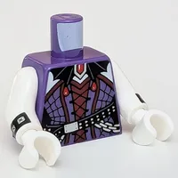 Torso Corset, Dark Red Trim, Bat Wings as Collar, Black Belt, Chain print, White Arms and Hands