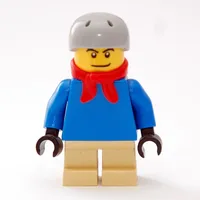 Boy, Plain Blue Torso, Short Tan Legs, Red Scarf, Helmet