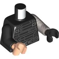 Torso, Odd Arms and Hands, Black Straps print, Left Flat Silver Arm and Black Hand, Right Black Arm and Light Nougat Hand