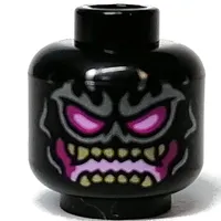 Minifig Head Crystal King, Magenta and Bright Pink Eyes and Mouth, Dark Tan Pointed Teeth Print