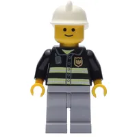 Fire Fighter - Black Torso, Light Bluish grey Legs, White Helmet