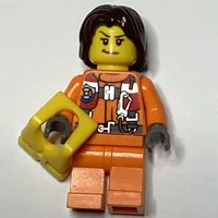 Coast Guard, Woman, Orange Jumpsuit, Yellow Life Vest, Dark Brown Hair