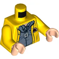 Torso Rain Coat, Sand Blue Shirt, ID Tag / Jurassic Park Logo on Back Print, Yellow Arms, Light Nougat Hands