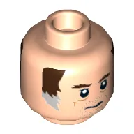 Minifig Head Wuher, Brown Eyebrows, Brown and Gray Sideburns, Stubble, Age Lines, Mouth Closed / Open Print
