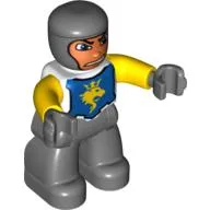 Duplo Figure with Rounded Head with Dark Bluish Gray Legs, White Chest, Yellow Arms, Dark Bluish Gray Hands