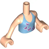 Minidoll Torso Girl with Medium Blue Halter Top and Lavender Butterflies Print, Light Nougat Arms and Hands