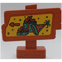 Duplo Sign, Wood Grain with Two Gifts / Presents, Party Hat, and Arrow Print