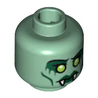 Minifig Head Medusa, Dual Sided, Fangs, Green Lips, Cheek Lines, Yellow Eyes / Open Mouth with Red Eyes Print [Blocked Open Stud]