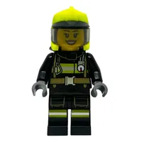 Firefighter, Black Fire Suit, Vibrant Yellow Helmet