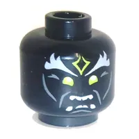 Minifig Head Skull Sorcerer, Light Bluish Gray Bushy Eyebrows, Yellowish Green Forehead Marking and Eyes, Angry Mouth Showing Teeth Print