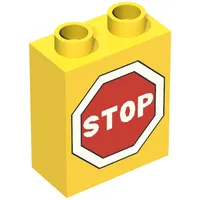 Duplo Brick 1 x 2 x 2 with Road Sign Stop Print