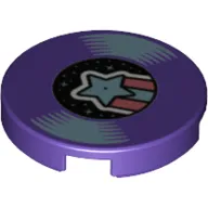 Tile Round 2 x 2 with Bottom Stud Holder with Record with Azure Shooting Star Print