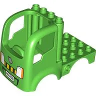 Duplo Car Body Truck 4 x 4 Flatbed with 4 Top Studs - License Plate, Headlights, and Hazard Stripes Print