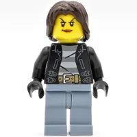 Criminal, Woman, Open Black Jacket over Prison Shirt, Dark Brown Hair