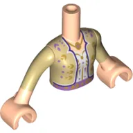 Minidoll Torso Girl Tans Shirt with Lavender/Gold Decorations, Dark Purple Trim, White Shirt, Pendant