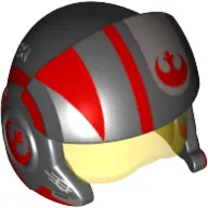 Helmet with Visor Rebel Pilot, Cheek Protectors, Trans-Yellow Visor and Red and White Stripes and Rebel Logo Print