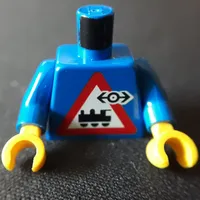 Torso Black Train Logo on Locomotive Triangle Sign Print, Blue Arms, Yellow Hands