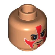 Minifig Head Temple Guard, Red Face Paint, Sunken Eyes Print [Blocked Open Stud]