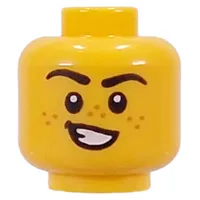 Minifig Head Black Eyebrows, Freckles, Lopsided Smile, Teeth / Scream (Roar)
