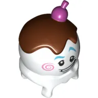 Minifig Head Special, Ice Cream Saxophonist, Azure Eyebrows, Pink Swirl, Reddish Brown Top with Magenta Cherry Print