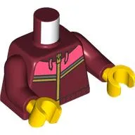 Torso, Hoody, Coral Laces, Coral/Dark Bluish Grey, Bright Light Orange Stripes print, Dark Red Arms, Yellow Hands