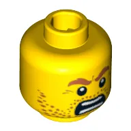 Minifig Head Highland Battler, Beard Stubble with Angry Eyebrows and Open Angry Mouth Print [Blocked Open Stud]