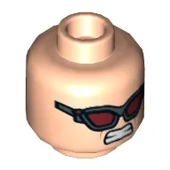 Minifig Head Hawkeye, Dual Sided, Reddish Brown Eyebrows, Stern Expression / Dark Red Goggles, Clenched Teeth Print [Hollow Stud]