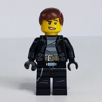 Criminal, Open Leather Jacker over Prison Shirt, Reddish Brown Hair