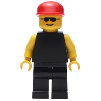 Man, Plain Black, Red Cap, Sunglasses