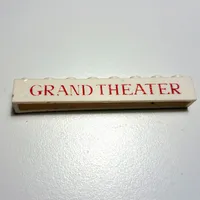 Brick 1 x 8 without Bottom Tubes with Cross Side Supports with 'GRAND THEATER' Thin Red Print