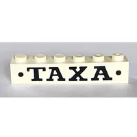 Brick 1 x 6 without Bottom Tubes with Cross Side Supports with 'TAXA' and Dots Bold Black Print