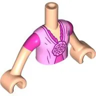 Minidoll Torso with Bright Pink Dress, Flower, Dark Pink Underdress, Trim print, Light Nougat Arms and Hands