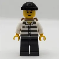 Criminal, Prison Shirt with #50380, Dark Bluish Gray Legs, Black Hat and Dark Tan Back Pack (3626bpr0387 Head)