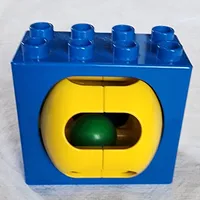 Duplo Brick 2 x 4 x 2 with Green Ball in Yellow Rattle