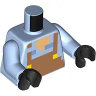 Torso, Minecraft Pixelated Medium Nougat Overall, Yellow Buttons print, Bright Light Blue Arms, Black Hands