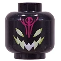 Minifig Head Grimspawn, White/Yellowish Green Mouth, Eyes, Dark Purple Sign