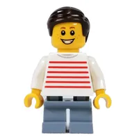 Kid - White Torso, Sand Blue Legs. Dark Brown Hair